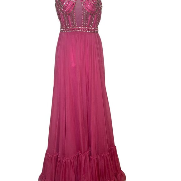 Mac Duggal Hot Pink Gem Corset Ruffle Gown Size 2 NWT Style 68464 Sample - Picture 9 of 9